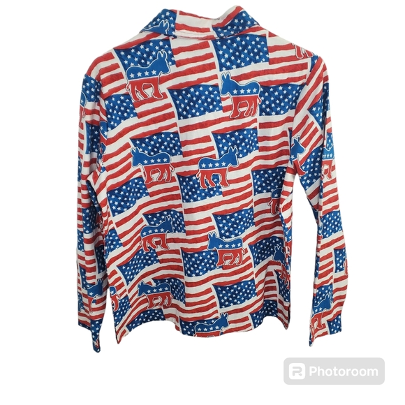 Gaudy Couture Democratic Party USA Flag Sequins Button Up Size small NWT - Picture 2 of 5